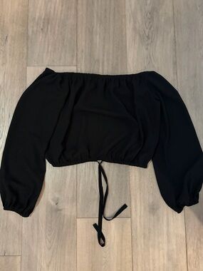 Wilfred Black Off-the-Shoulder Cropped Top with Tie